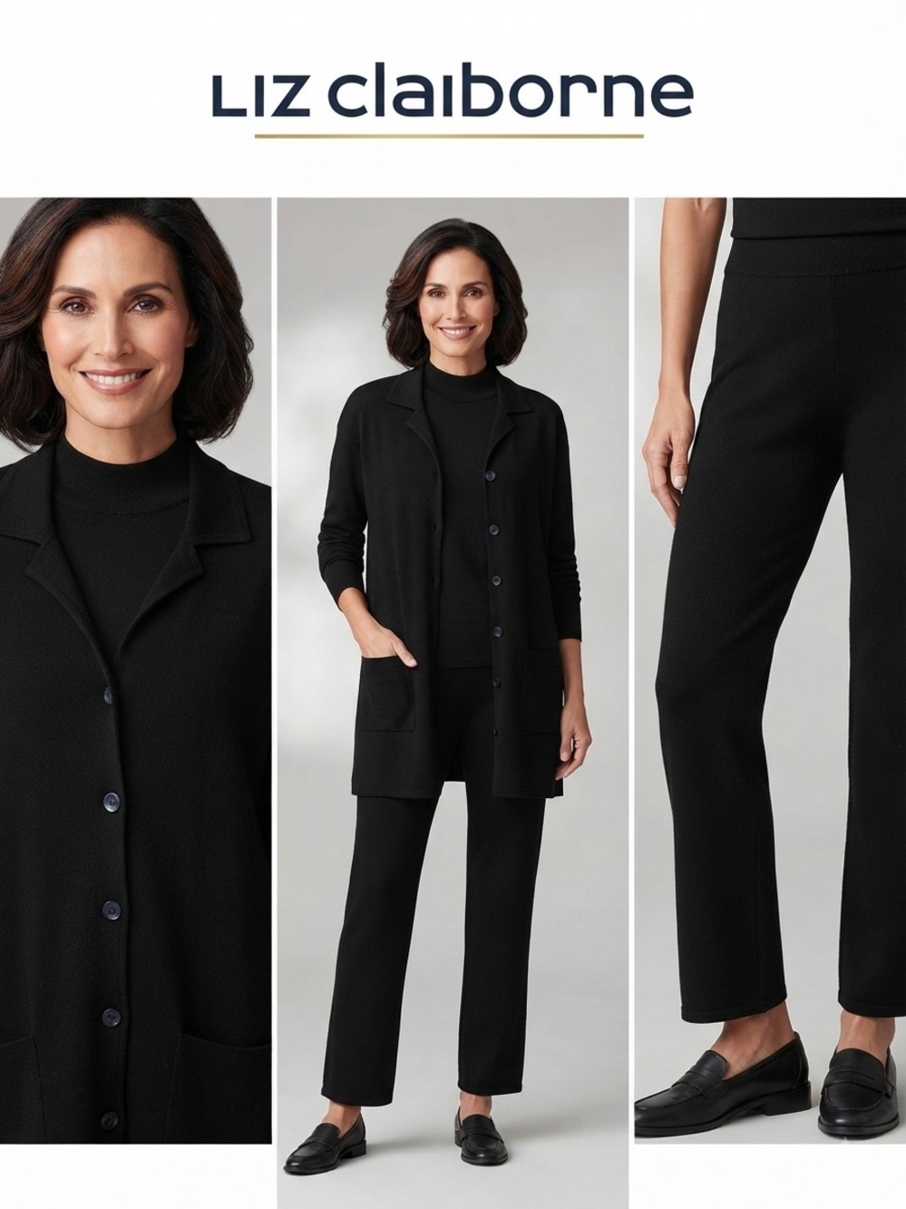 Liz Claiborne Black Straight-Leg Pull-On Pants (Cardigan and Top available too)